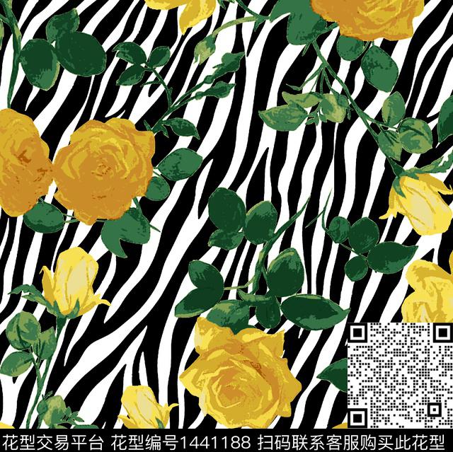 斑马纹玫瑰花RichardQuinn数码印花华亿平台下载（图片编号: 1441188） - 瓦栏（Walan）
