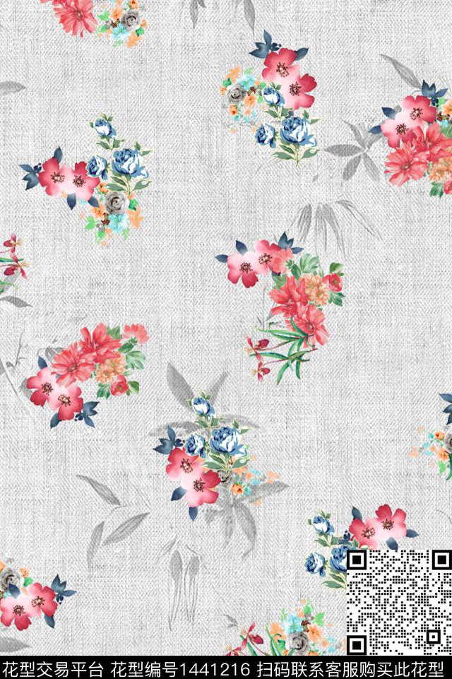 数码华亿平台几何花卉数码印花华亿平台下载（图片编号: 1441216） - 瓦栏（Walan）