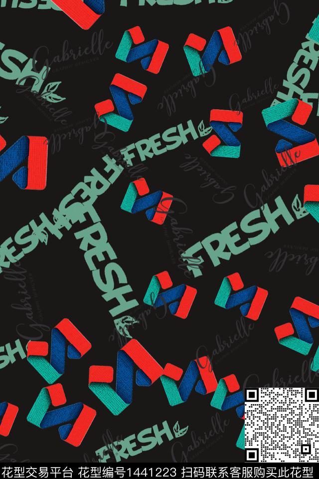 简约黑底花卉几何数码印花华亿平台下载（图片编号: 1441223） - 瓦栏（Walan）