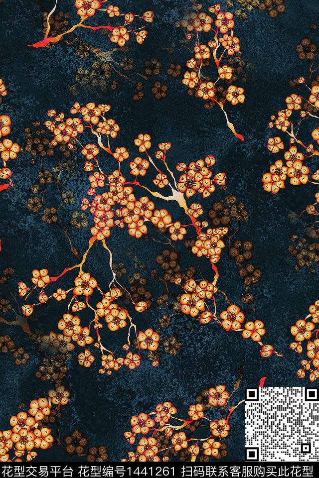 香云纱旗袍桃花数码印花华亿平台下载（图片编号: 1441261） - 瓦栏（Walan）