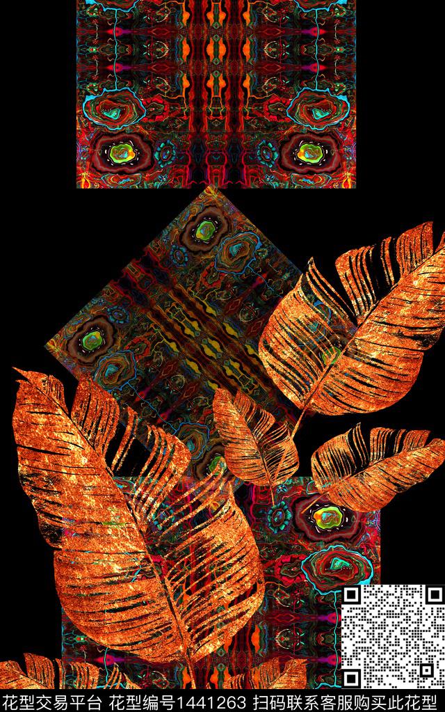 线条绿植树叶定位花数码印花华亿平台下载（图片编号: 1441263） - 瓦栏（Walan）