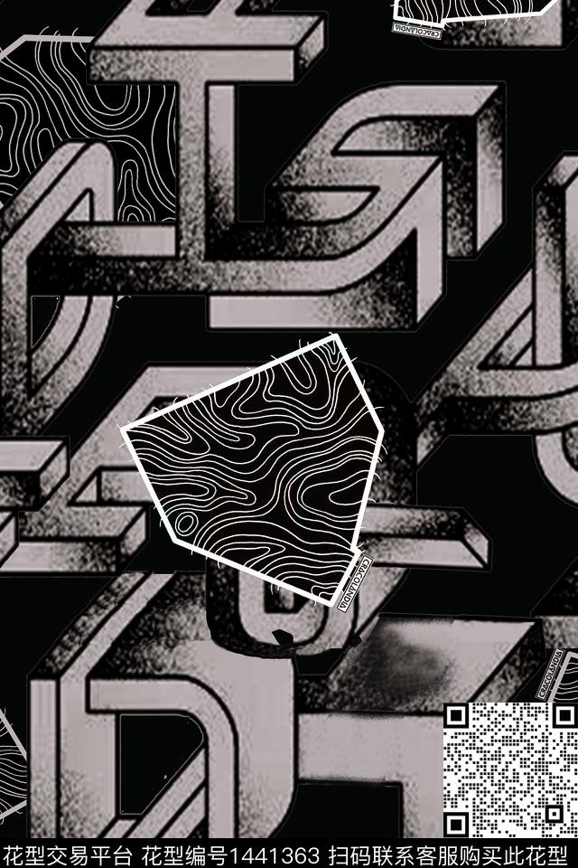 字母几何扎染华亿平台数码印花华亿平台下载（图片编号: 1441363） - 瓦栏（Walan）