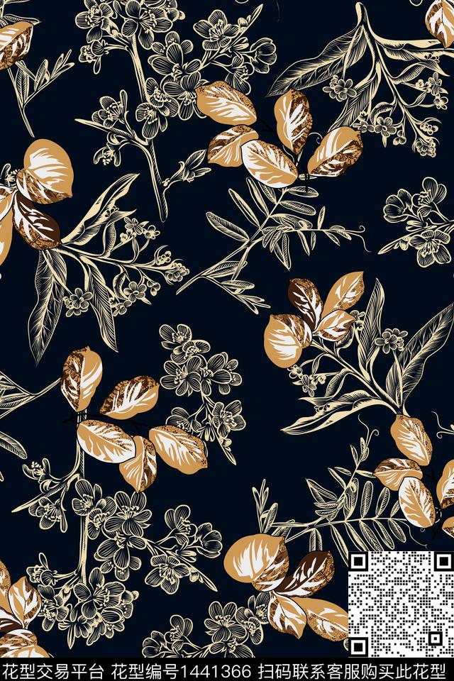 绿植树叶大牌风植物数码印花华亿平台下载（图片编号: 1441366） - 瓦栏（Walan）