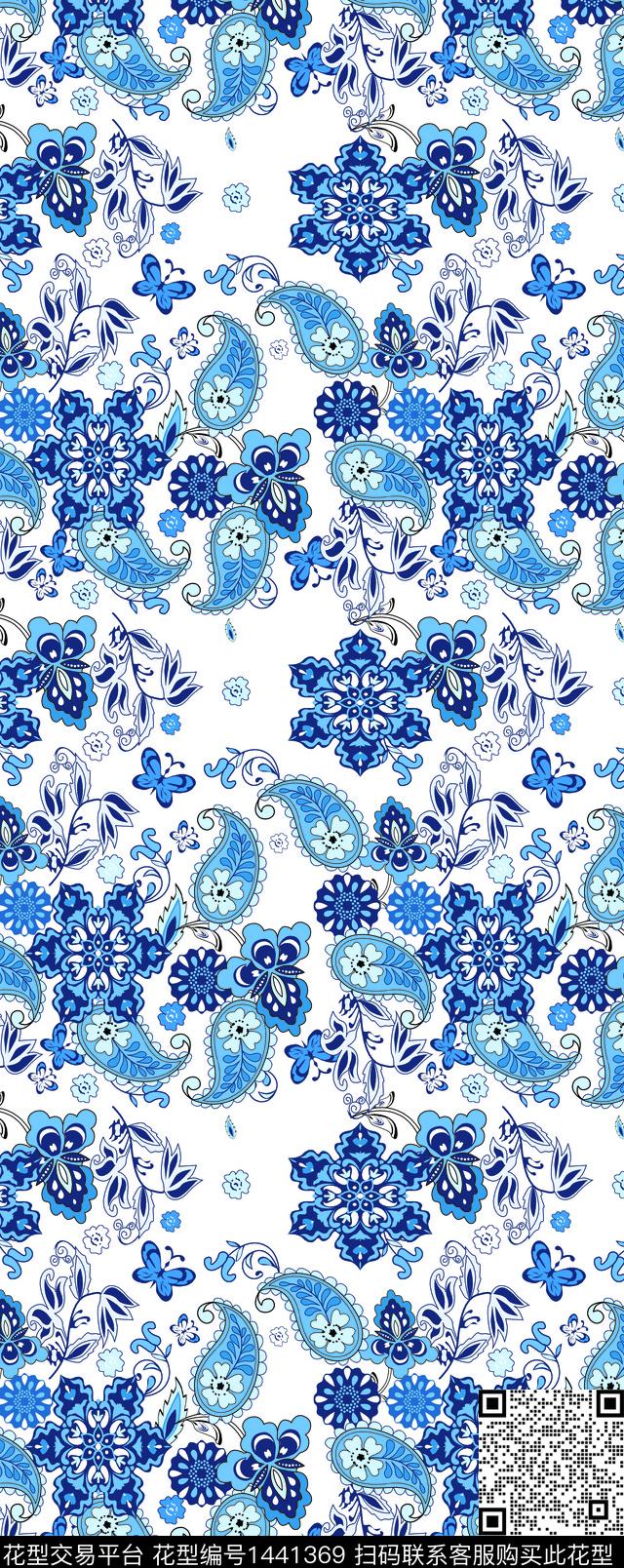 定位长裙佩斯利蓝色裙数码印花华亿平台下载（图片编号: 1441369） - 瓦栏（Walan）