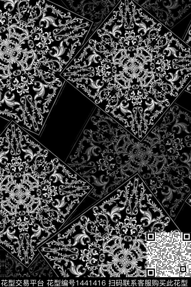 时尚真丝混合拼接数码印花华亿平台下载（图片编号: 1441416） - 瓦栏（Walan）