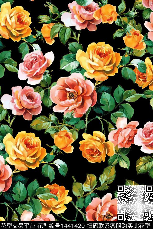 时尚花卉真丝数码印花华亿平台下载（图片编号: 1441420） - 瓦栏（Walan）