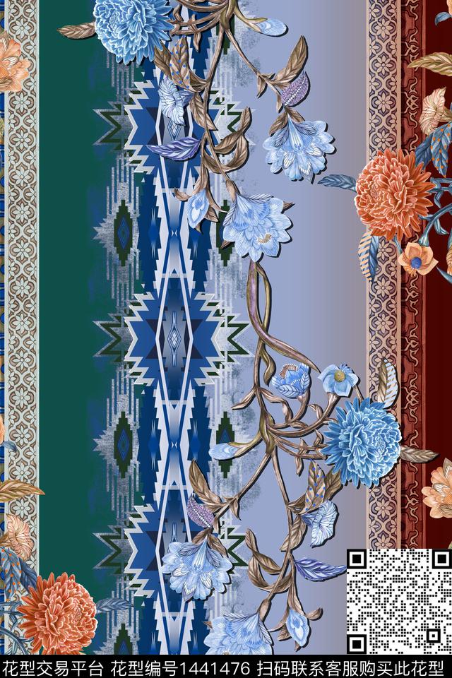 香云纱复古旗袍花竖条华亿平台数码印花华亿平台下载（图片编号: 1441476） - 瓦栏（Walan）
