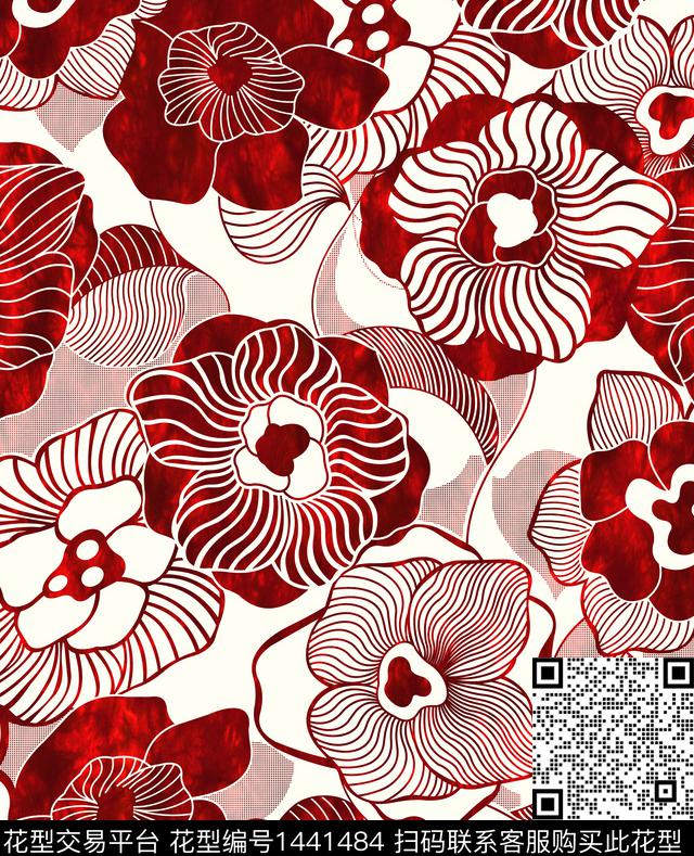 数码华亿平台花卉大牌风数码印花华亿平台下载（图片编号: 1441484） - 瓦栏（Walan）