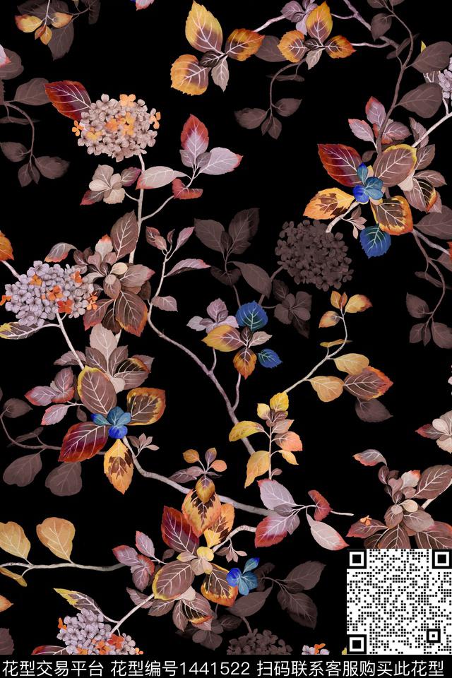 绿植树叶数码华亿平台清爽底花卉数码印花华亿平台下载（图片编号: 1441522） - 瓦栏（Walan）