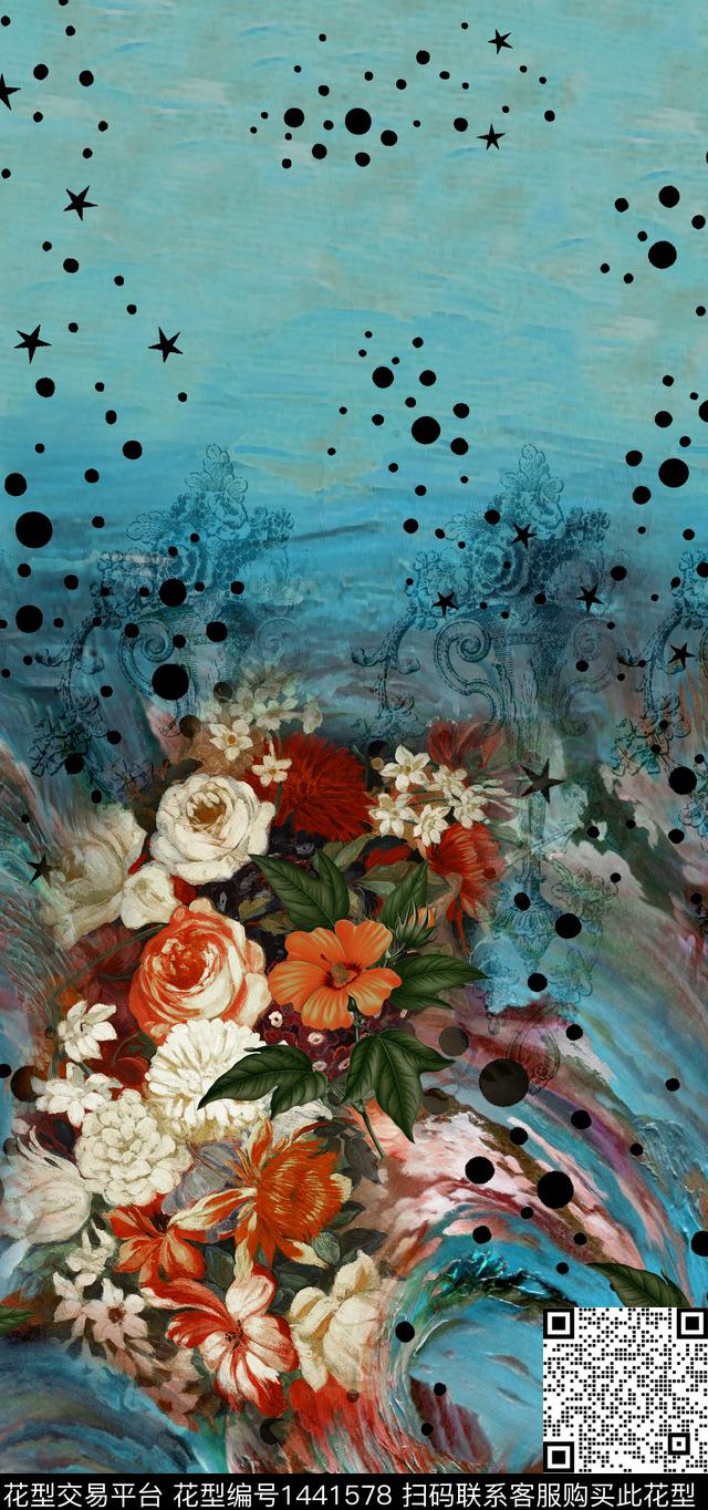 数码华亿平台花卉香云纱数码印花华亿平台下载（图片编号: 1441578） - 瓦栏（Walan）