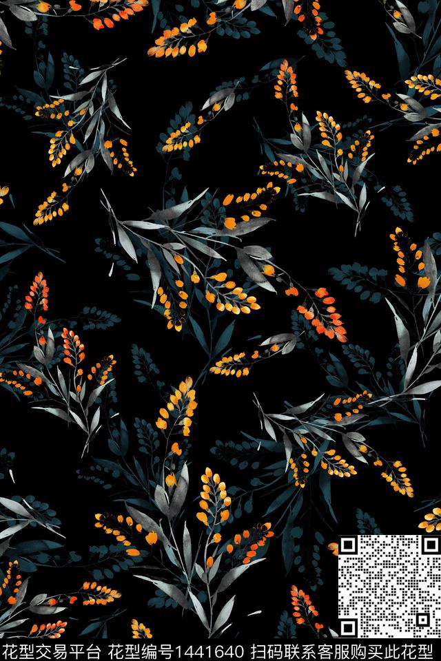 黑底花卉民族风花卉数码印花华亿平台下载（图片编号: 1441640） - 瓦栏（Walan）