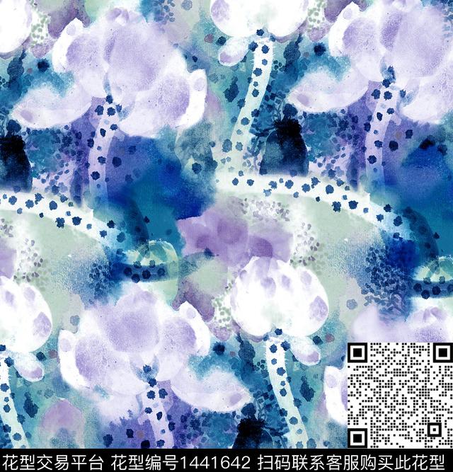 荷花水彩花卉中国风数码印花华亿平台下载（图片编号: 1441642） - 瓦栏（Walan）