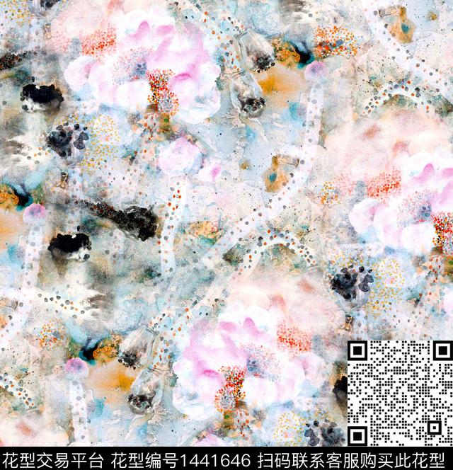 荷花水彩花卉中国风数码印花华亿平台下载（图片编号: 1441646） - 瓦栏（Walan）