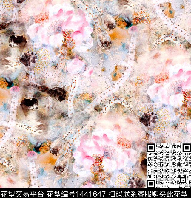 荷花水彩花卉中国风数码印花华亿平台下载（图片编号: 1441647） - 瓦栏（Walan）