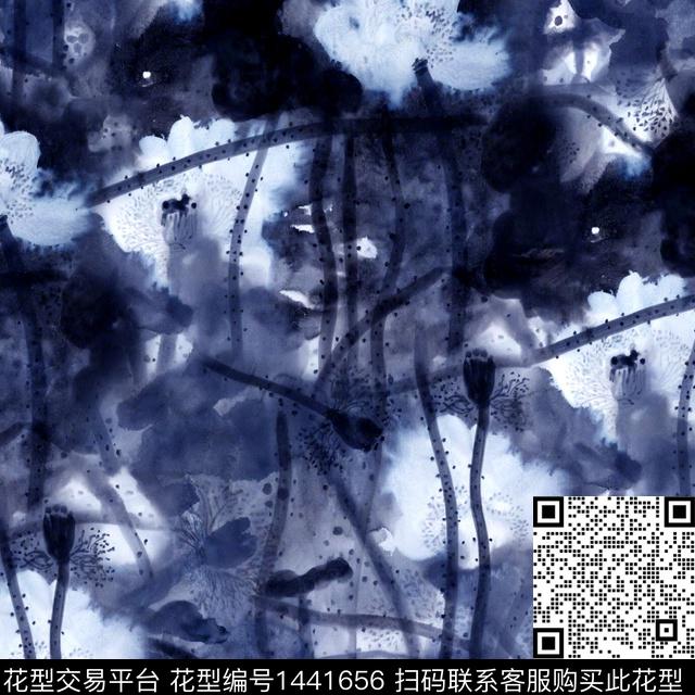 荷花水彩花卉中国风数码印花华亿平台下载（图片编号: 1441656） - 瓦栏（Walan）