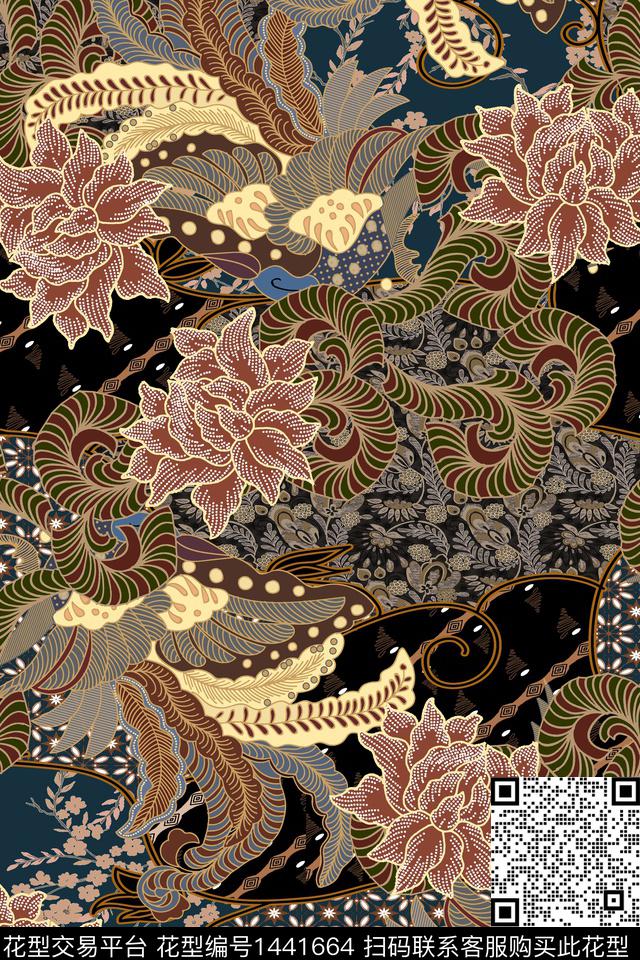 民族风真丝混合拼接数码印花华亿平台下载（图片编号: 1441664） - 瓦栏（Walan）
