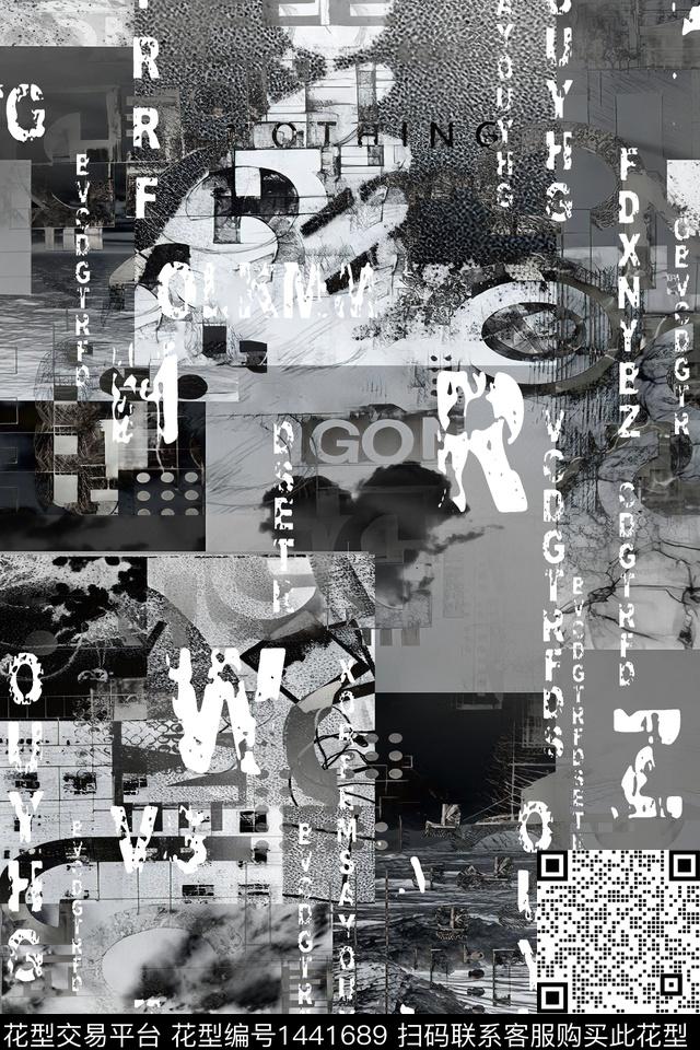 字母时尚风景景观数码印花华亿平台下载（图片编号: 1441689） - 瓦栏（Walan）