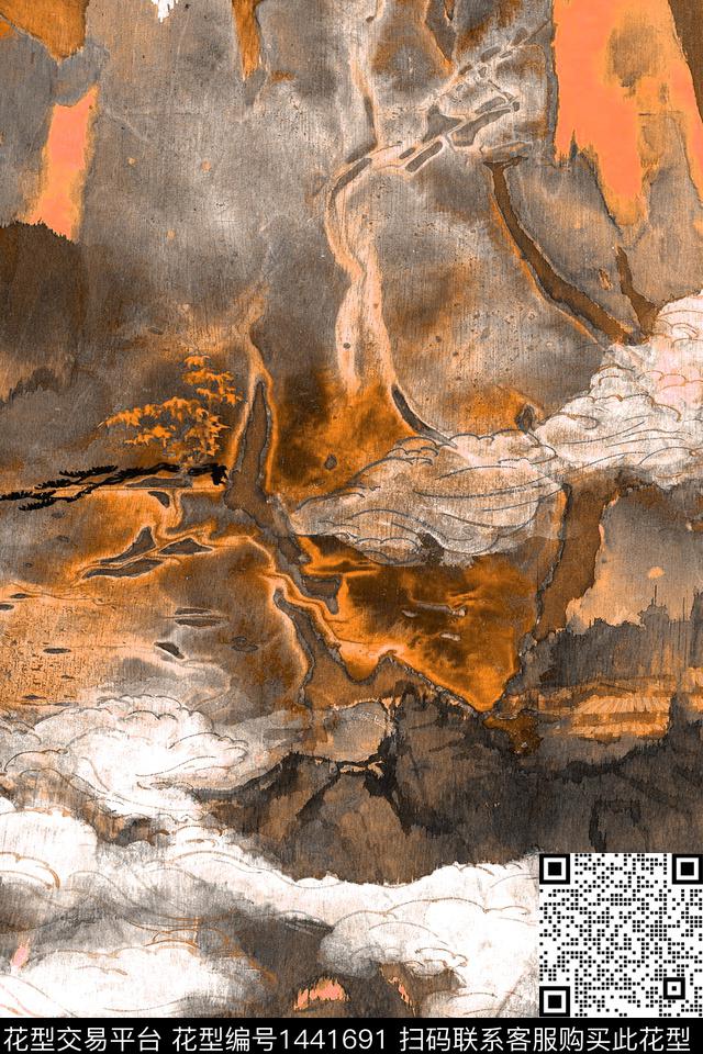 花卉香云纱中国风数码印花华亿平台下载（图片编号: 1441691） - 瓦栏（Walan）