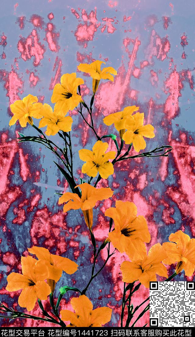 线条绿植树叶民族风数码印花华亿平台下载（图片编号: 1441723） - 瓦栏（Walan）