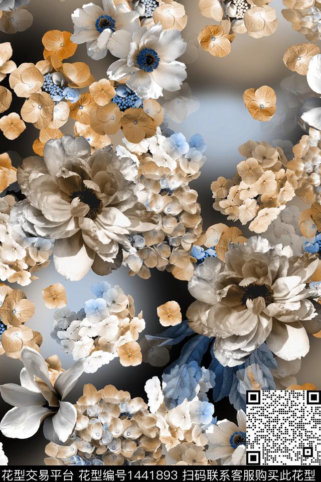 时尚花卉真丝数码印花华亿平台下载（图片编号: 1441893） - 瓦栏（Walan）