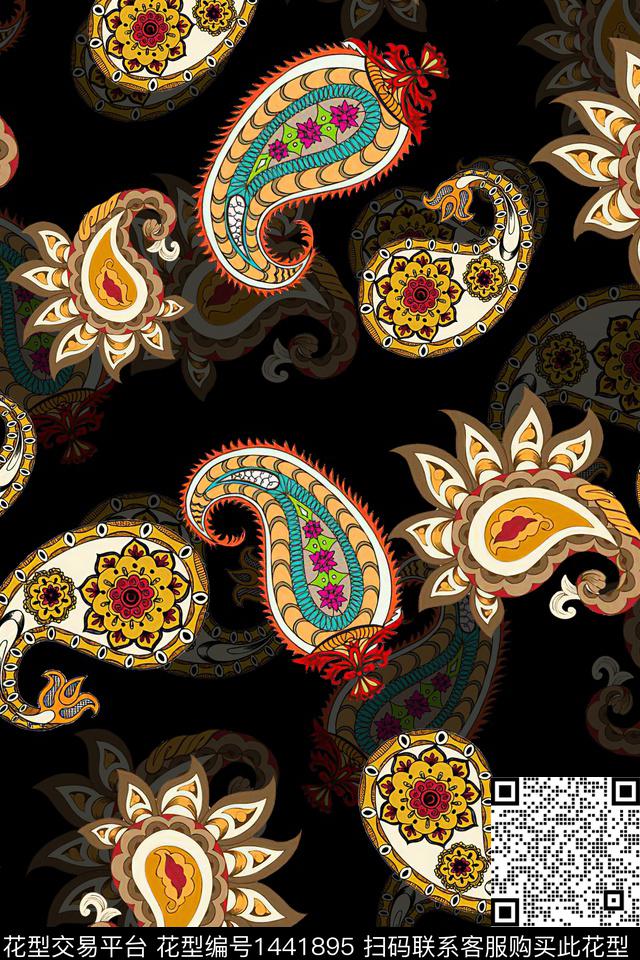 时尚佩斯利真丝数码印花华亿平台下载（图片编号: 1441895） - 瓦栏（Walan）