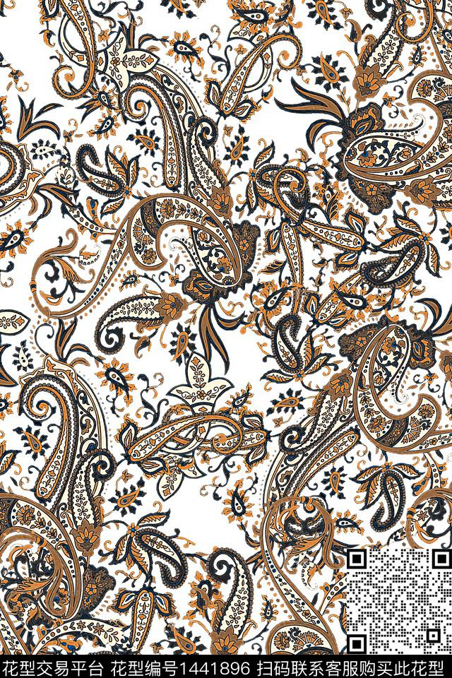 时尚佩斯利真丝数码印花华亿平台下载（图片编号: 1441896） - 瓦栏（Walan）