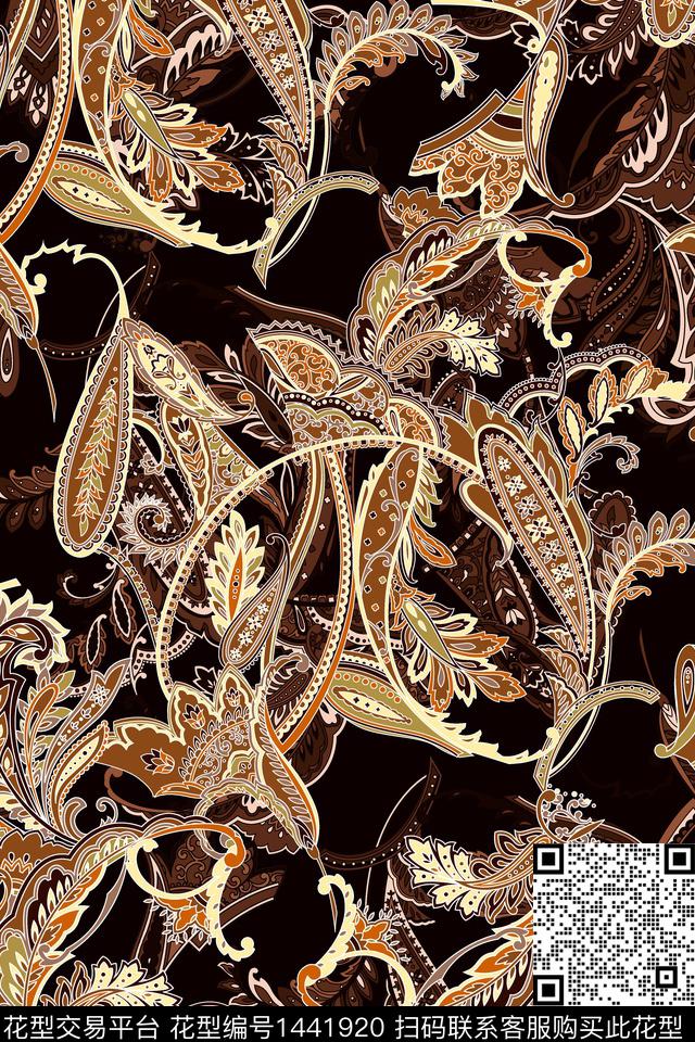 民族花卉黑底花卉佩斯利数码印花华亿平台下载（图片编号: 1441920） - 瓦栏（Walan）