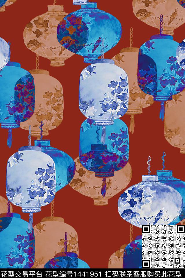 水彩传统纹样大牌风数码印花华亿平台下载（图片编号: 1441951） - 瓦栏（Walan）