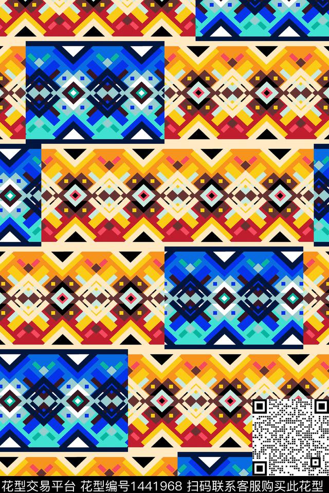 几何传统纹样大牌风数码印花华亿平台下载（图片编号: 1441968） - 瓦栏（Walan）