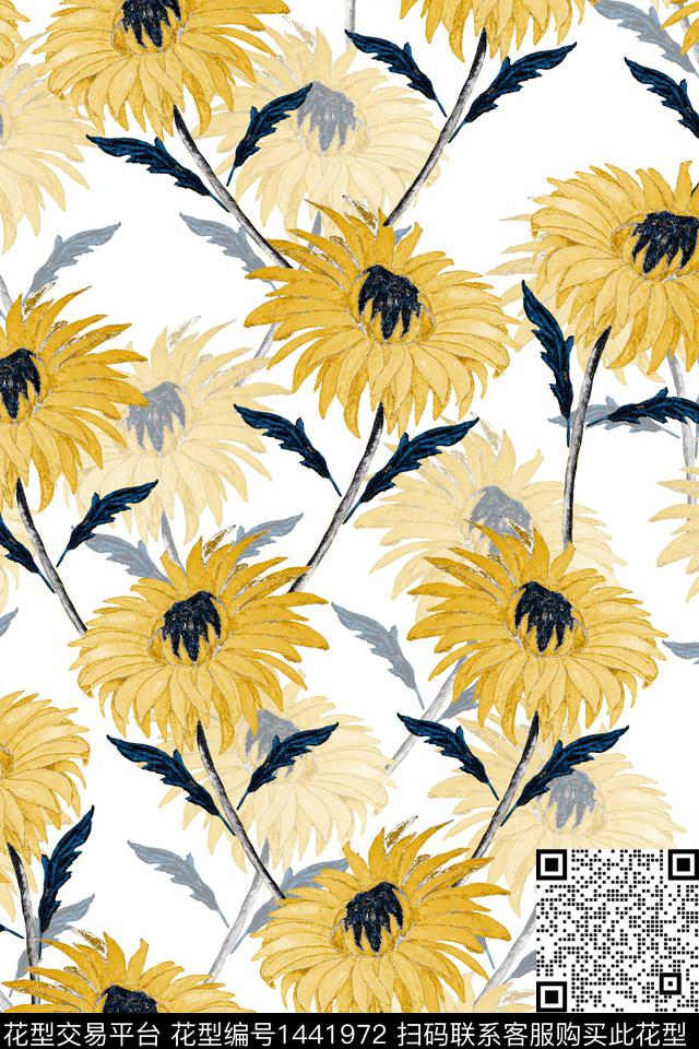 绿植树叶水彩大牌风数码印花华亿平台下载（图片编号: 1441972） - 瓦栏（Walan）