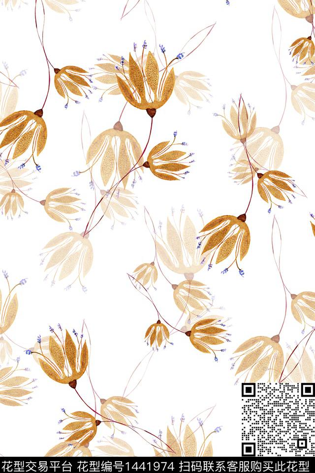 绿植树叶水彩抽象花卉数码印花华亿平台下载（图片编号: 1441974） - 瓦栏（Walan）