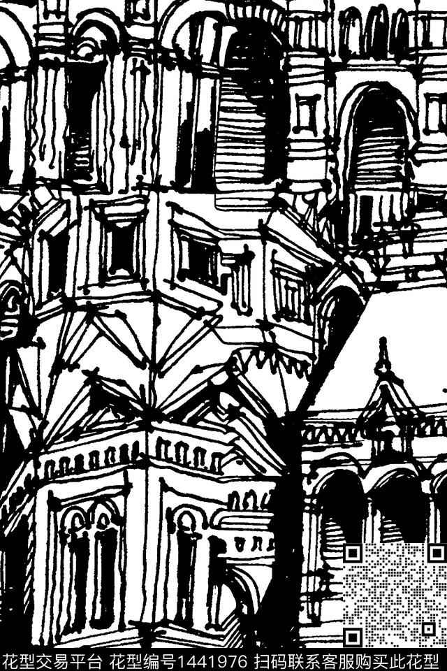 线条画几何大牌风传统印花华亿平台下载（图片编号: 1441976） - 瓦栏（Walan）