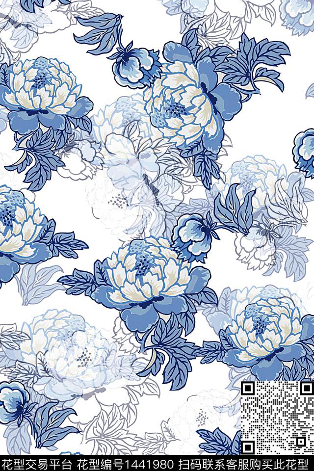 绿植树叶水彩大牌风数码印花华亿平台下载（图片编号: 1441980） - 瓦栏（Walan）