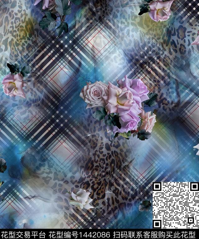 绿植树叶数码华亿平台格子数码印花华亿平台下载（图片编号: 1442086） - 瓦栏（Walan）