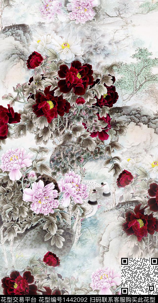 数码华亿平台树枝花卉数码印花华亿平台下载（图片编号: 1442092） - 瓦栏（Walan）