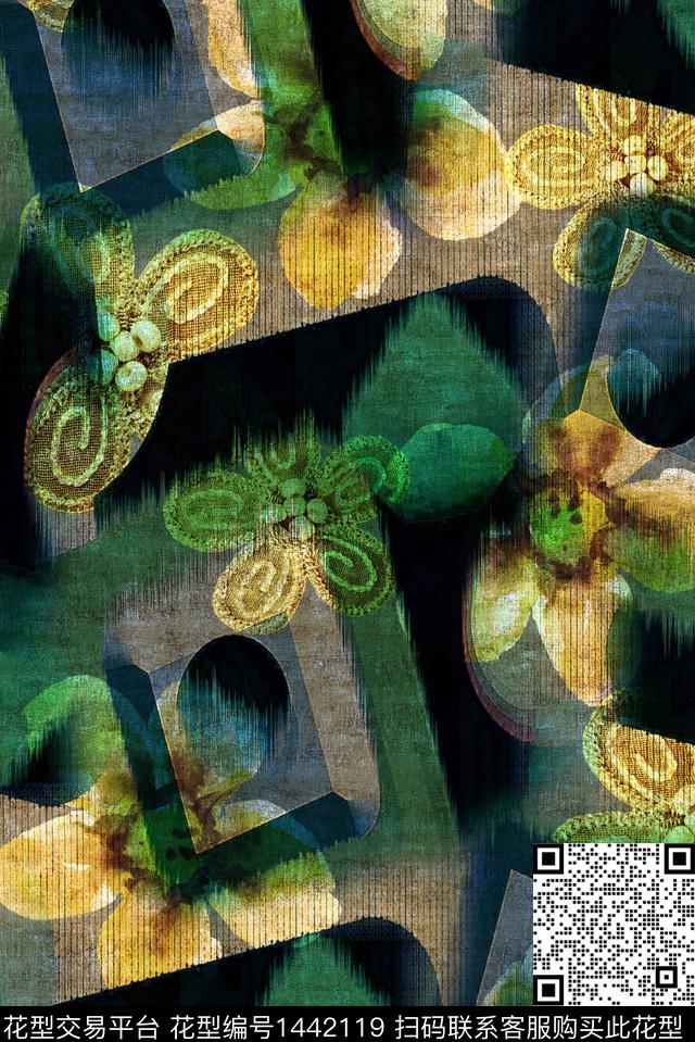 几何香云纱中老年数码印花华亿平台下载（图片编号: 1442119） - 瓦栏（Walan）