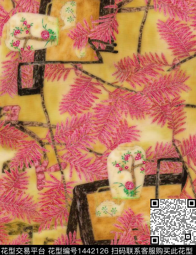 梅花水墨风旗袍数码印花华亿平台下载（图片编号: 1442126） - 瓦栏（Walan）