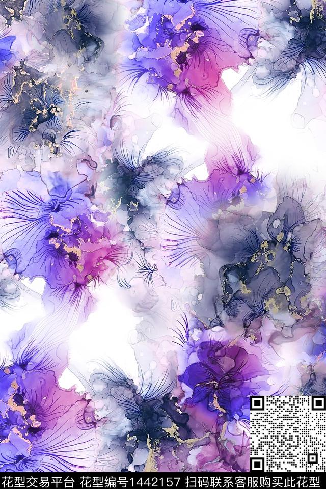 肌理抽象花卉扎染华亿平台数码印花华亿平台下载（图片编号: 1442157） - 瓦栏（Walan）