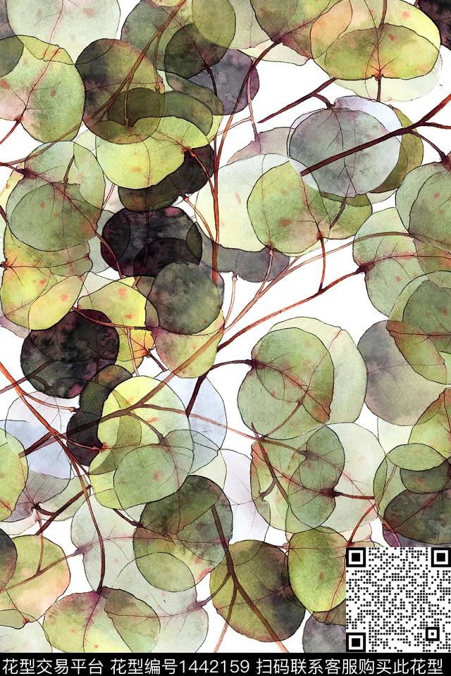 绿植树叶抽象花卉花卉数码印花华亿平台下载（图片编号: 1442159） - 瓦栏（Walan）