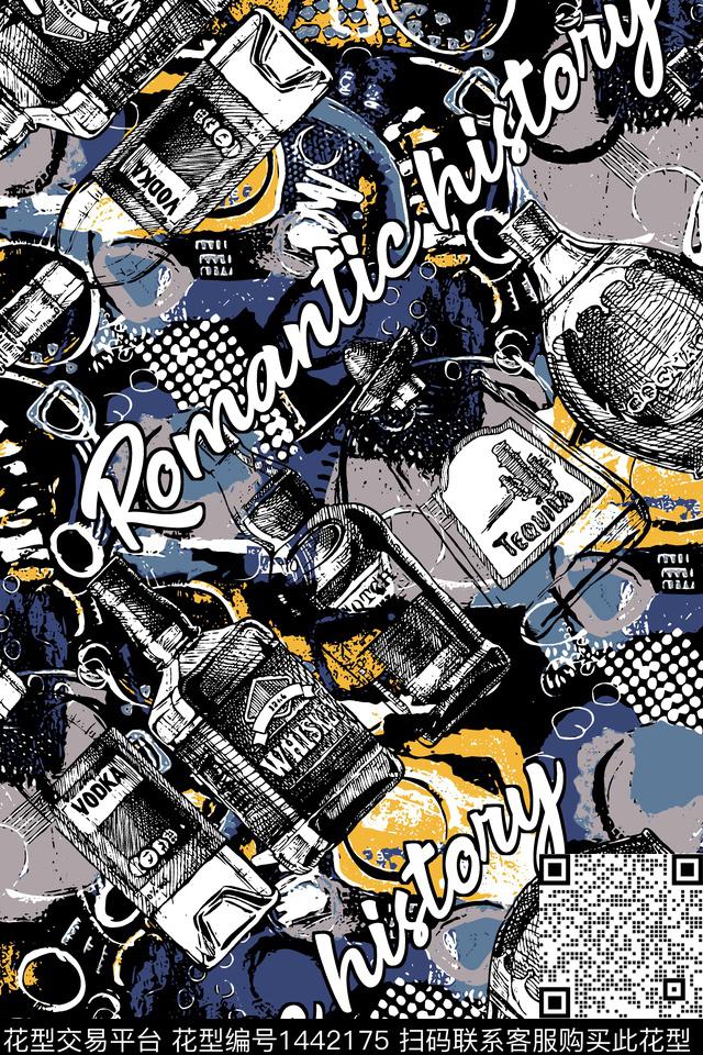 字母酒瓶潮牌传统印花华亿平台下载（图片编号: 1442175） - 瓦栏（Walan）