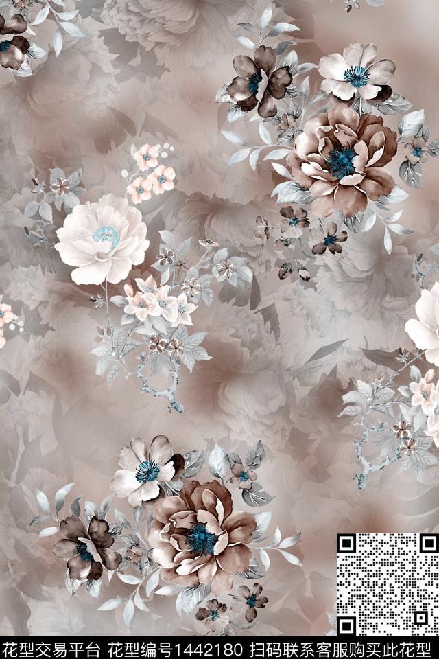 时尚花卉真丝数码印花华亿平台下载（图片编号: 1442180） - 瓦栏（Walan）
