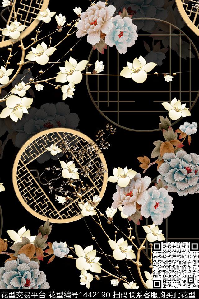 花卉中国风真丝数码印花华亿平台下载（图片编号: 1442190） - 瓦栏（Walan）