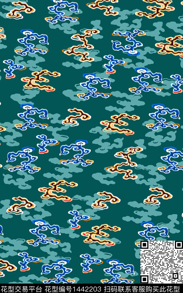 祥云满版散花中国风传统印花华亿平台下载（图片编号: 1442203） - 瓦栏（Walan）