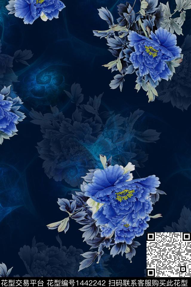 绿植树叶水墨风花卉数码印花华亿平台下载（图片编号: 1442242） - 瓦栏（Walan）