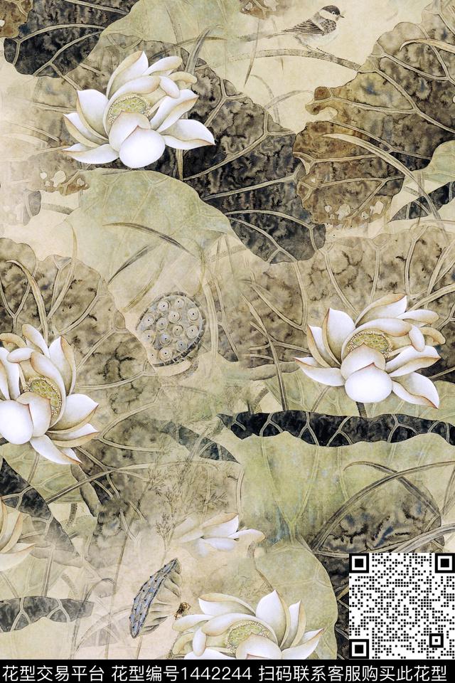 花鸟绿植树叶荷花数码印花华亿平台下载（图片编号: 1442244） - 瓦栏（Walan）