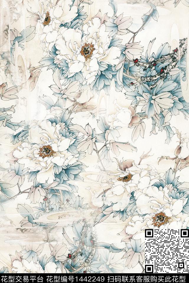 数码华亿平台水墨风花卉数码印花华亿平台下载（图片编号: 1442249） - 瓦栏（Walan）