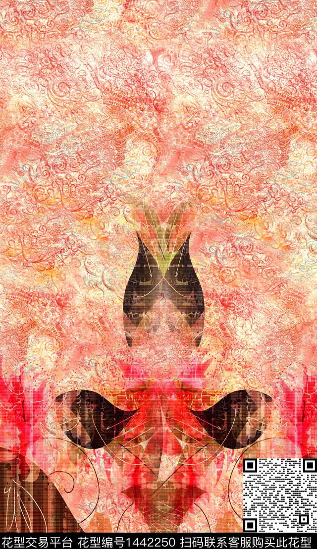 线条绿植树叶定位花数码印花华亿平台下载（图片编号: 1442250） - 瓦栏（Walan）