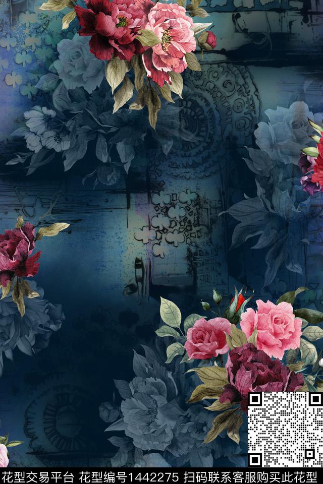 绿植树叶水墨风花卉数码印花华亿平台下载（图片编号: 1442275） - 瓦栏（Walan）