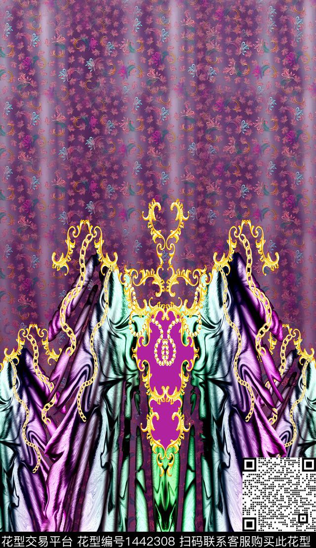 线条定位花几何数码印花华亿平台下载（图片编号: 1442308） - 瓦栏（Walan）