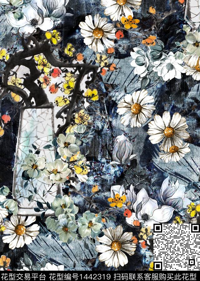 梅花香云纱中老年数码印花华亿平台下载（图片编号: 1442319） - 瓦栏（Walan）